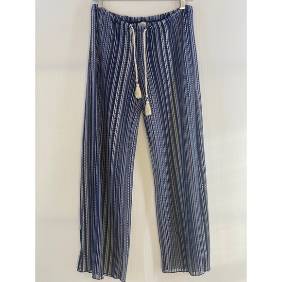 Becca Coastal Stripe Swim Cover Up Pants | Boho Resort Beach Lounge Drawstring - Picture 4 of 8